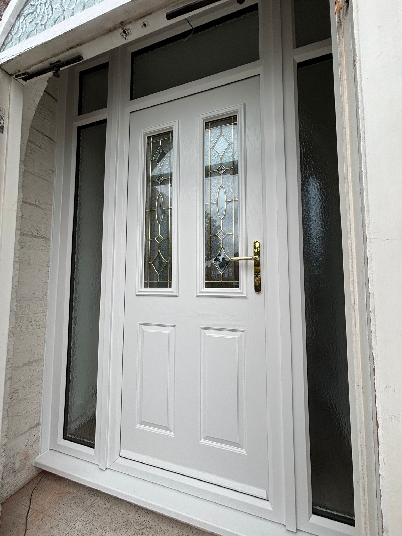 White UPVC Door with Decorative Glass